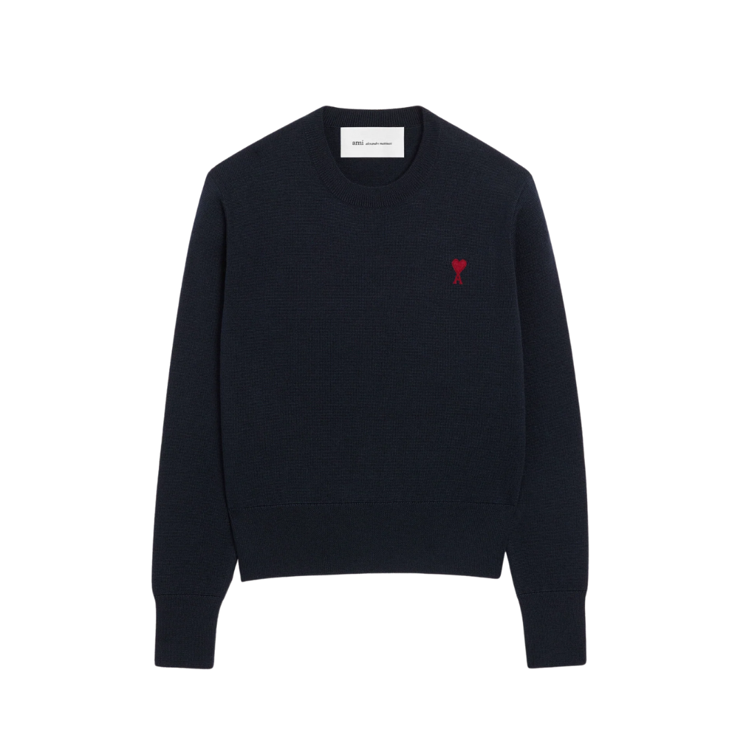 1FF0101-212 [AMI PARIS] wool crewneck sweater with contrasted Ami De Coeur Blue (SS26) #FKS826.001.414 (C-EU-E)
