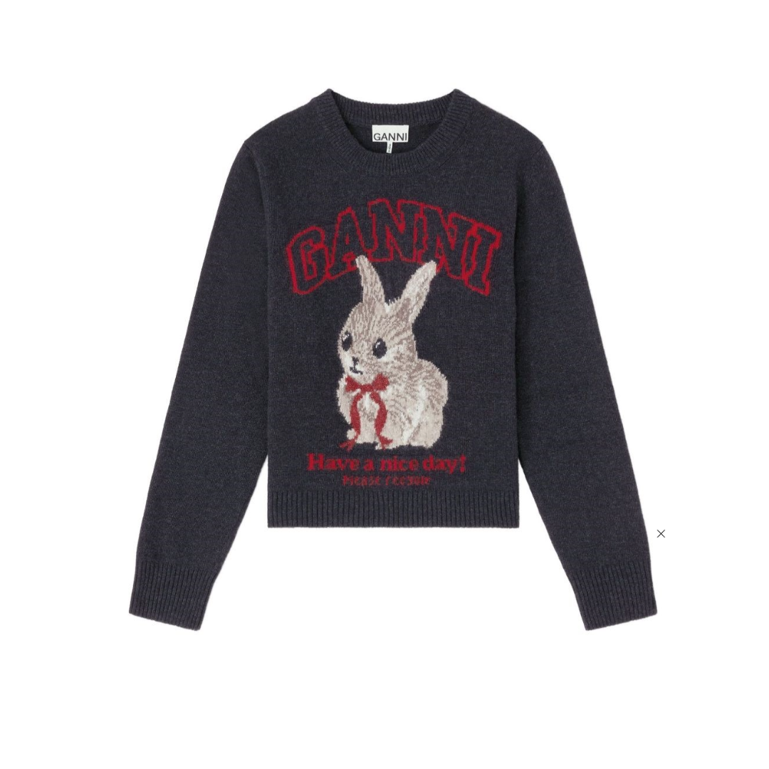 1FF0101-380 [GANNI] Graphic Wool Jumper Phantom (SS26) #A1070047 (C-EU-E)
