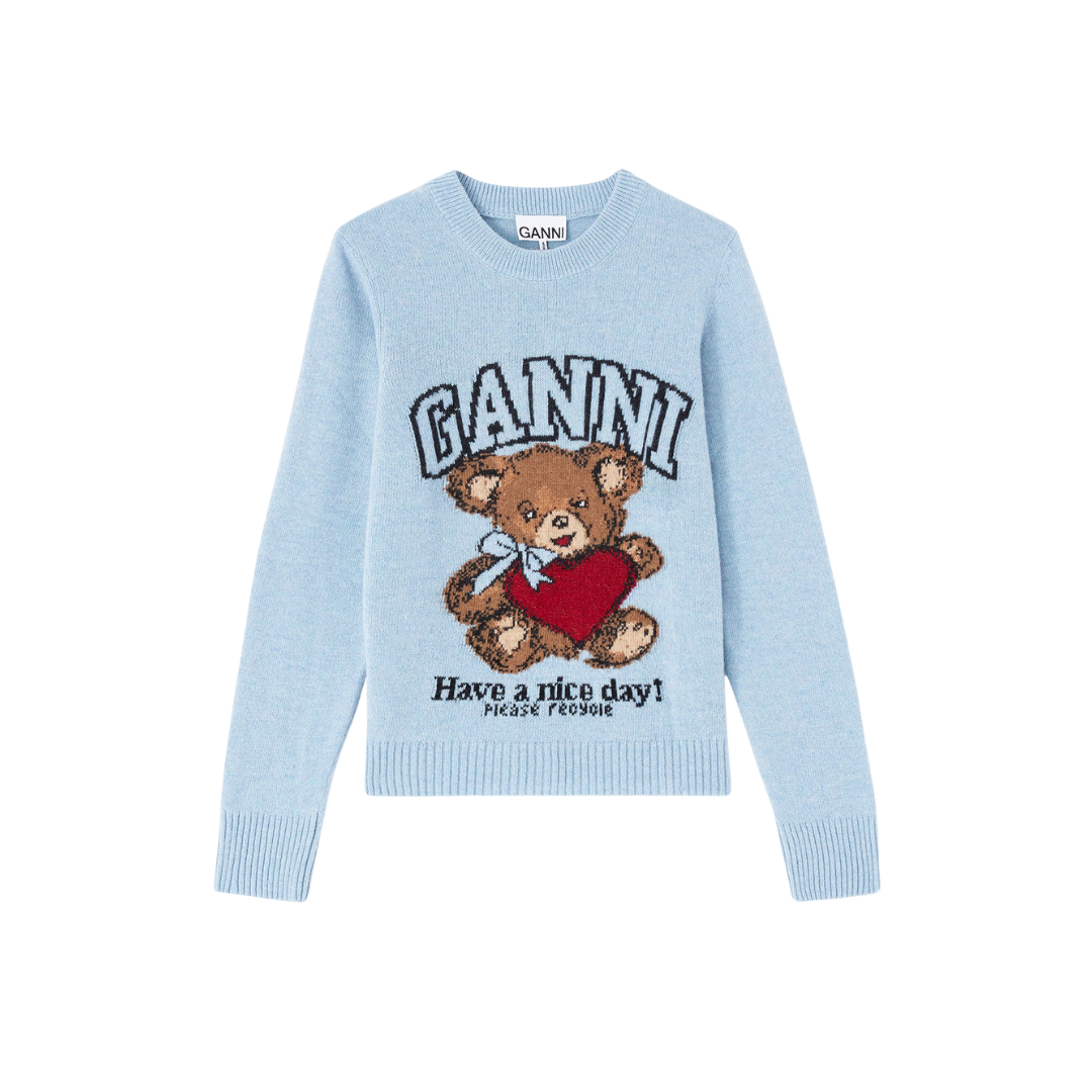1FF0101-381 [GANNI] Graphic Wool Jumper Baby Blue (SS26) #A1070047
