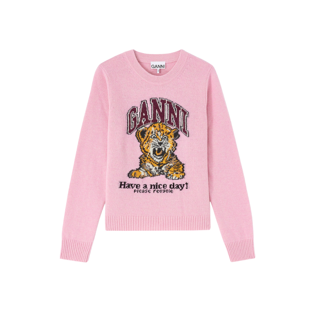 1FF0101-382 [GANNI] Graphic Wool Jumper Chalk Pink (SS26) #A1070047 (C-EU-E)