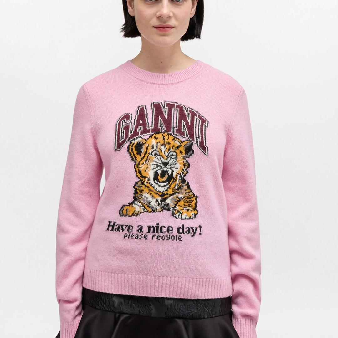 1FF0101-382 [GANNI] Graphic Wool Jumper Chalk Pink (SS26) #A1070047 (C-EU-E)
