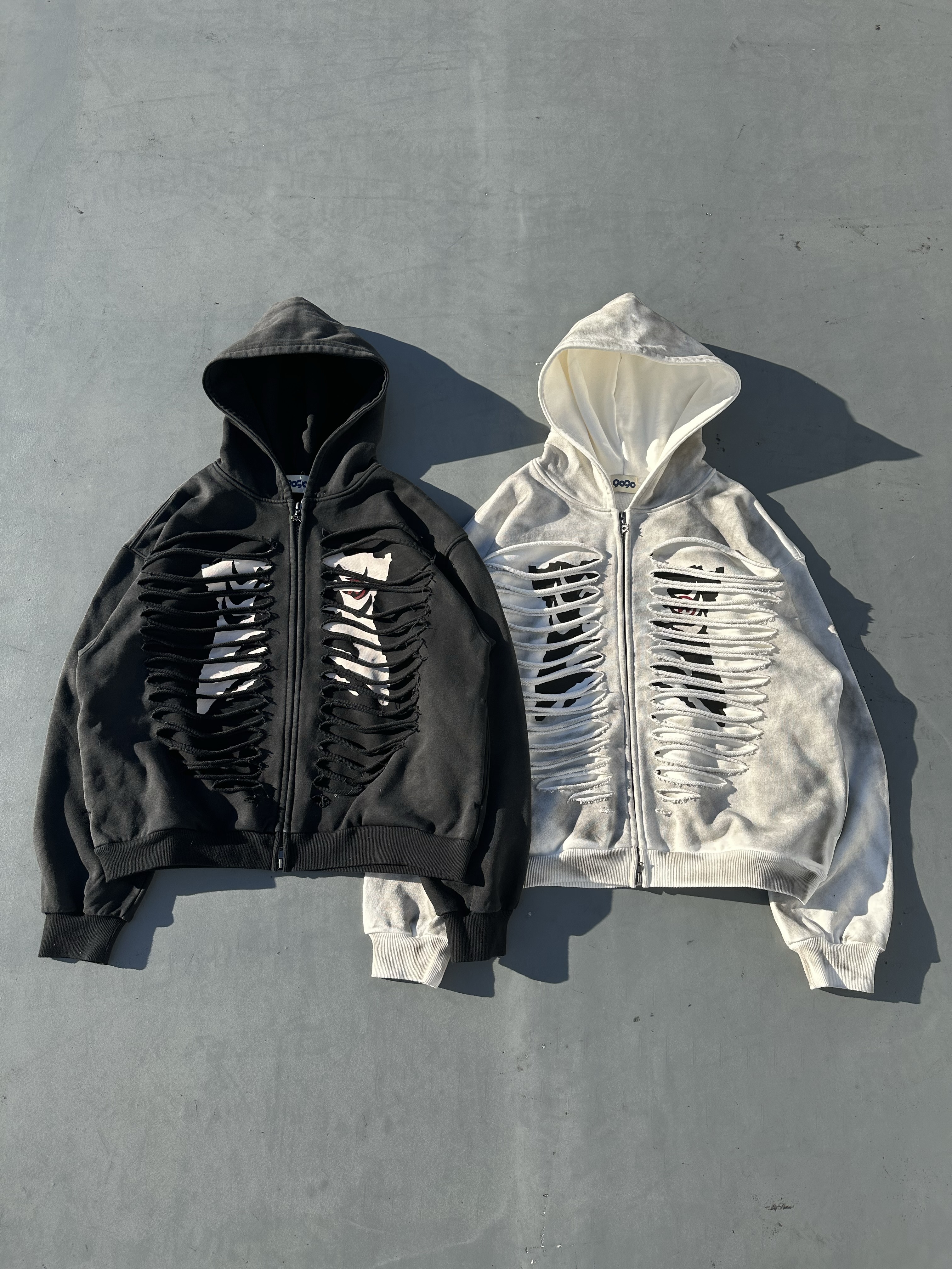 Bone Distressed Zip Hoodie