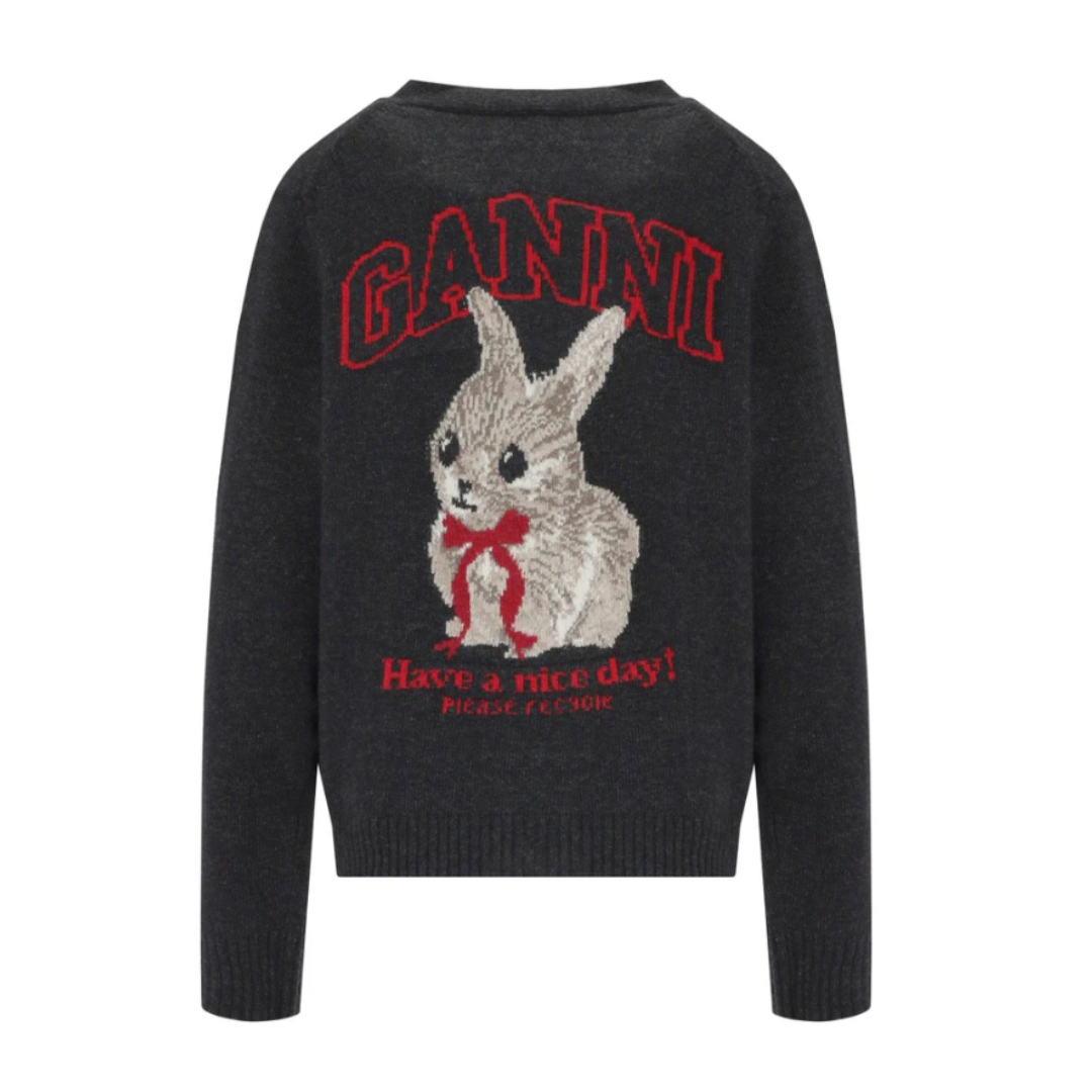 1FF0101-385 [GANNI] Graphic Wool Cardigan Phantom (SS26) #A1070090-252 (C-EU-E)