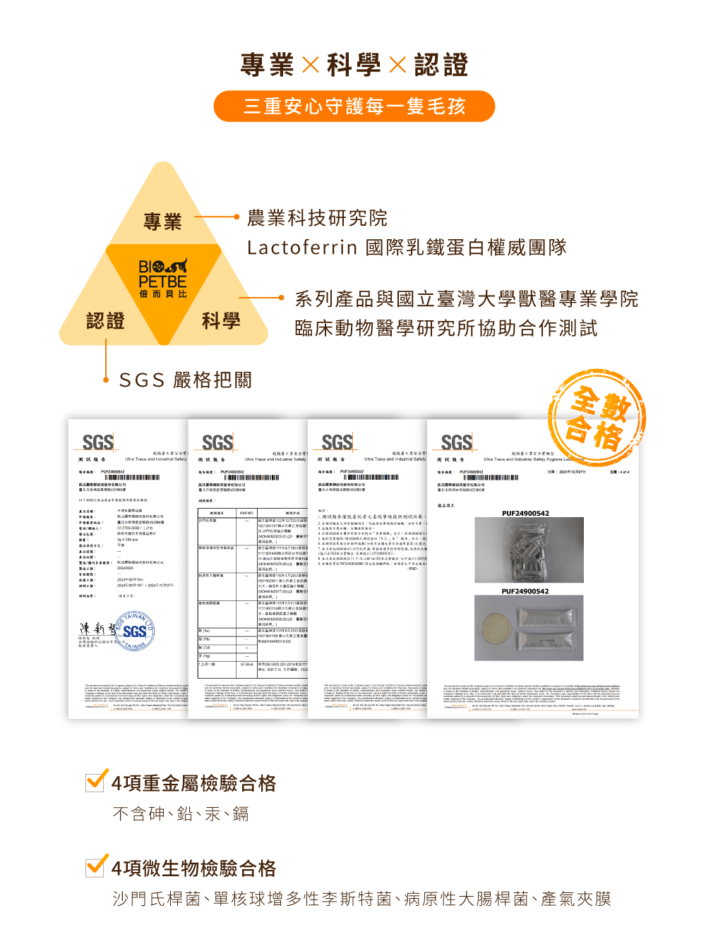 通過SGS檢驗，包含重金屬、塑化劑、類固醇與西藥檢測合格