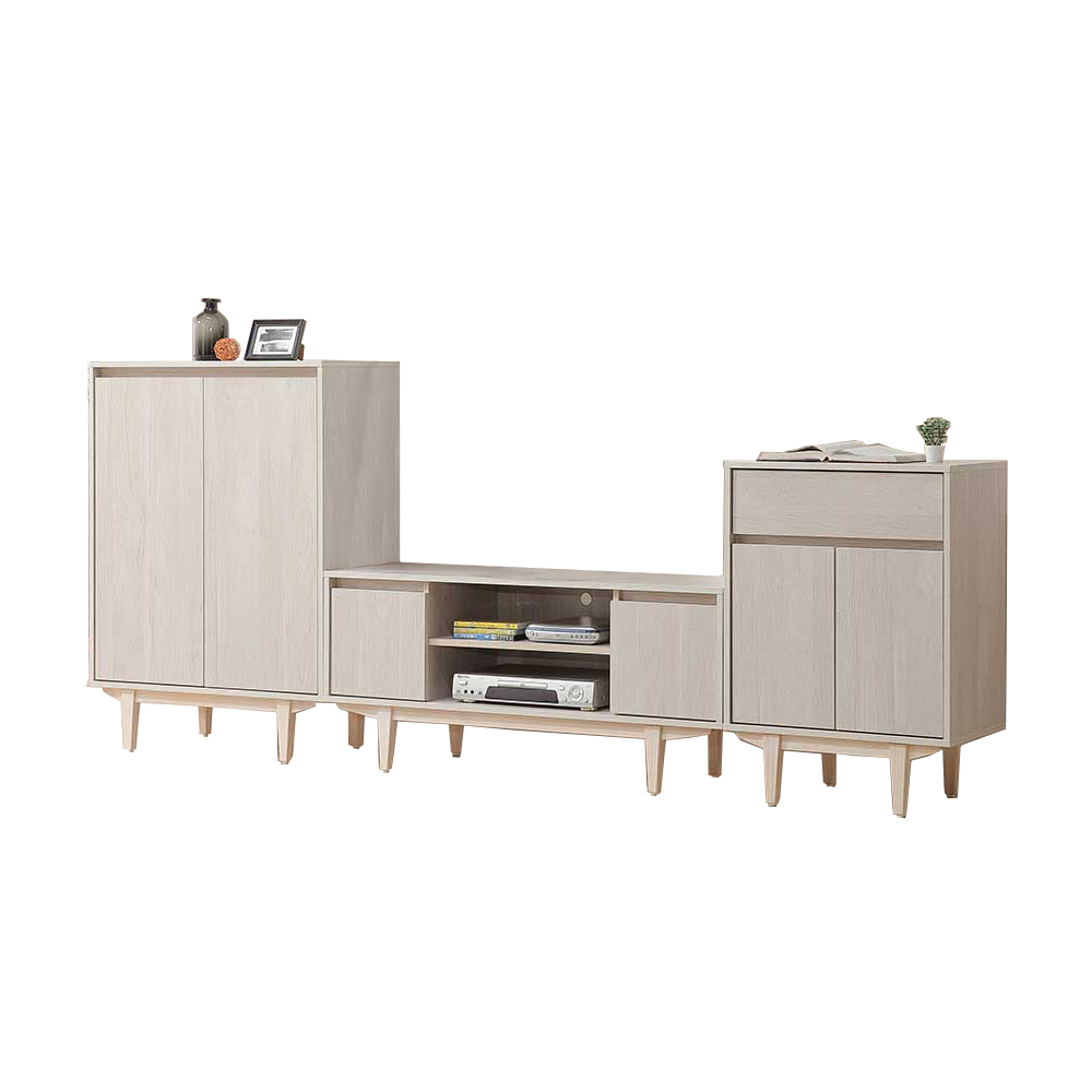 貝莎8.7尺多功能收納電視櫃組合(2.7尺二門置物櫃+4尺電視長櫃+2尺二門單抽置物櫃)