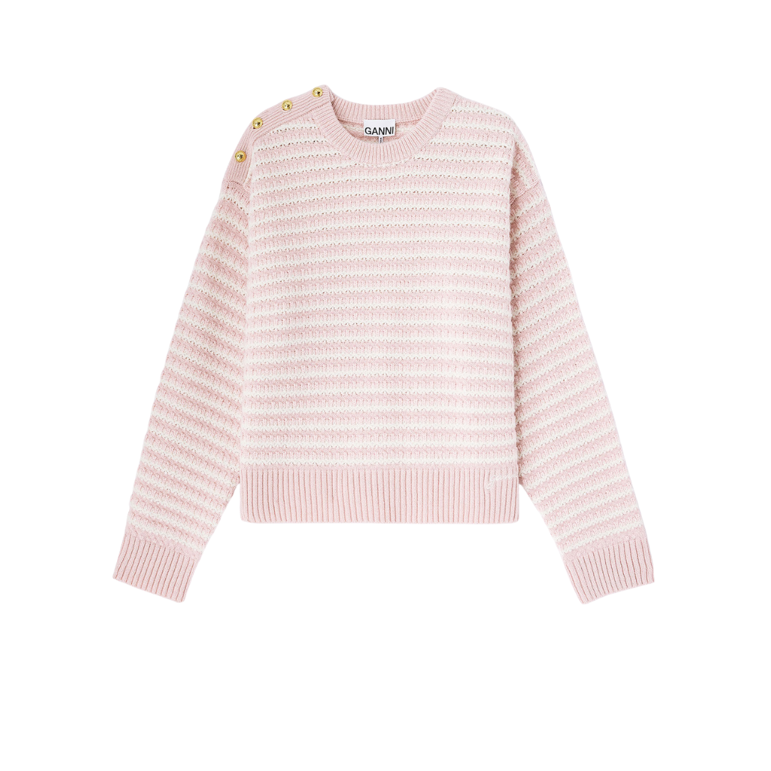 1FF0101-390 [GANNI] Stripe Wool Mix Jumper Chalk Pink (SS26) #A1070114 (C-EU-E)