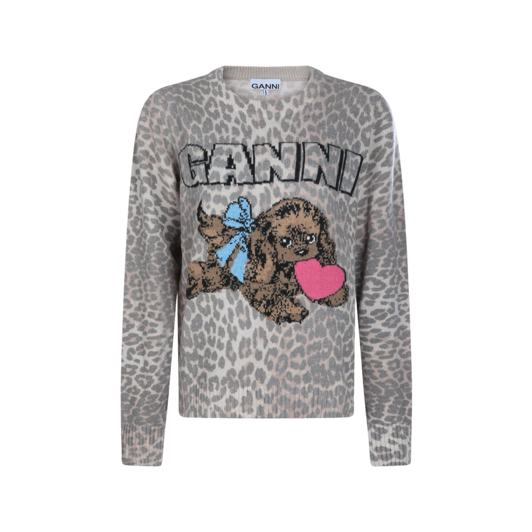 1FF0101-392 [GANNI] Leopard Wool Knitwear Brown (SS26) #A1070147 (C-EU-E)