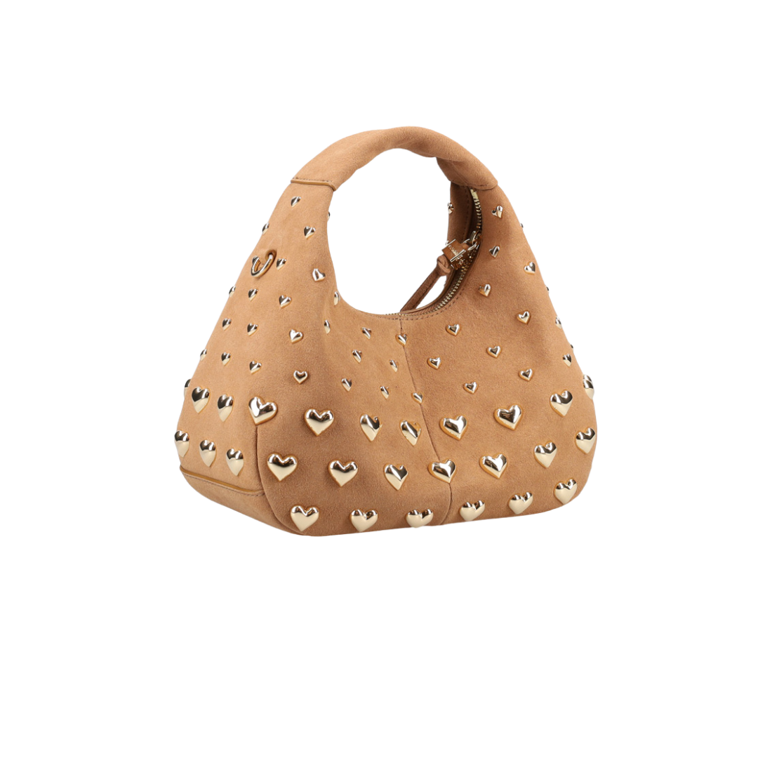 1FF0101-393 [GANNI] Hobo Mini Heart Stud Suede Crossbody Brown (SS26) #B2070029 (B-EU-E)