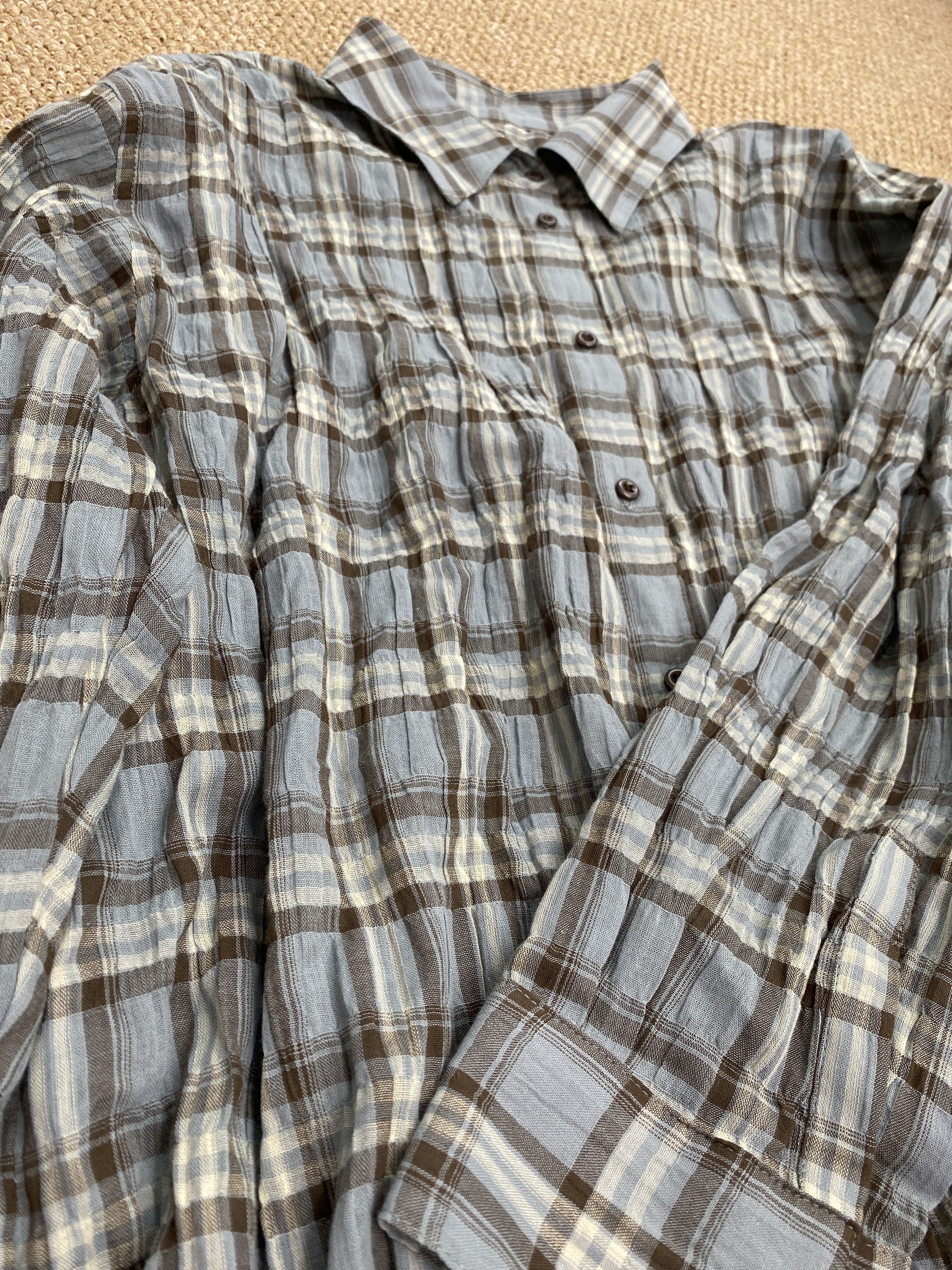 W00136抓皺設計格紋襯衫