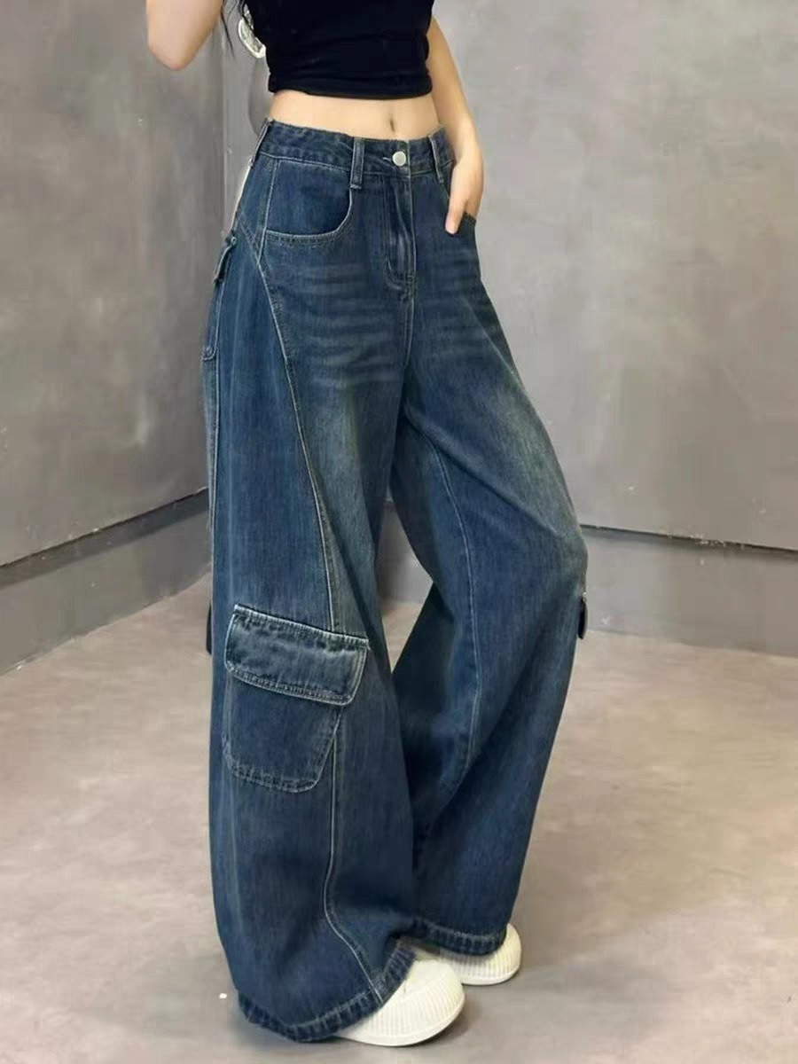 褲管口袋車線工裝彎刀褲 9192