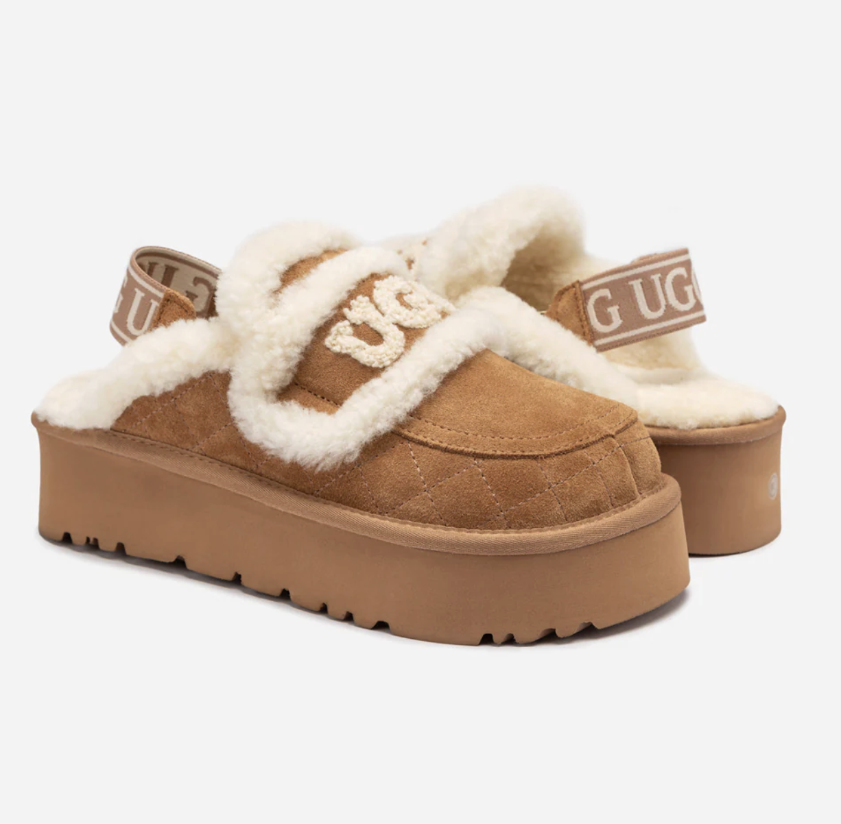 UGG Ozwear Violet Shearling Platform Slipper (Elastic Logo & Detachable Feature)