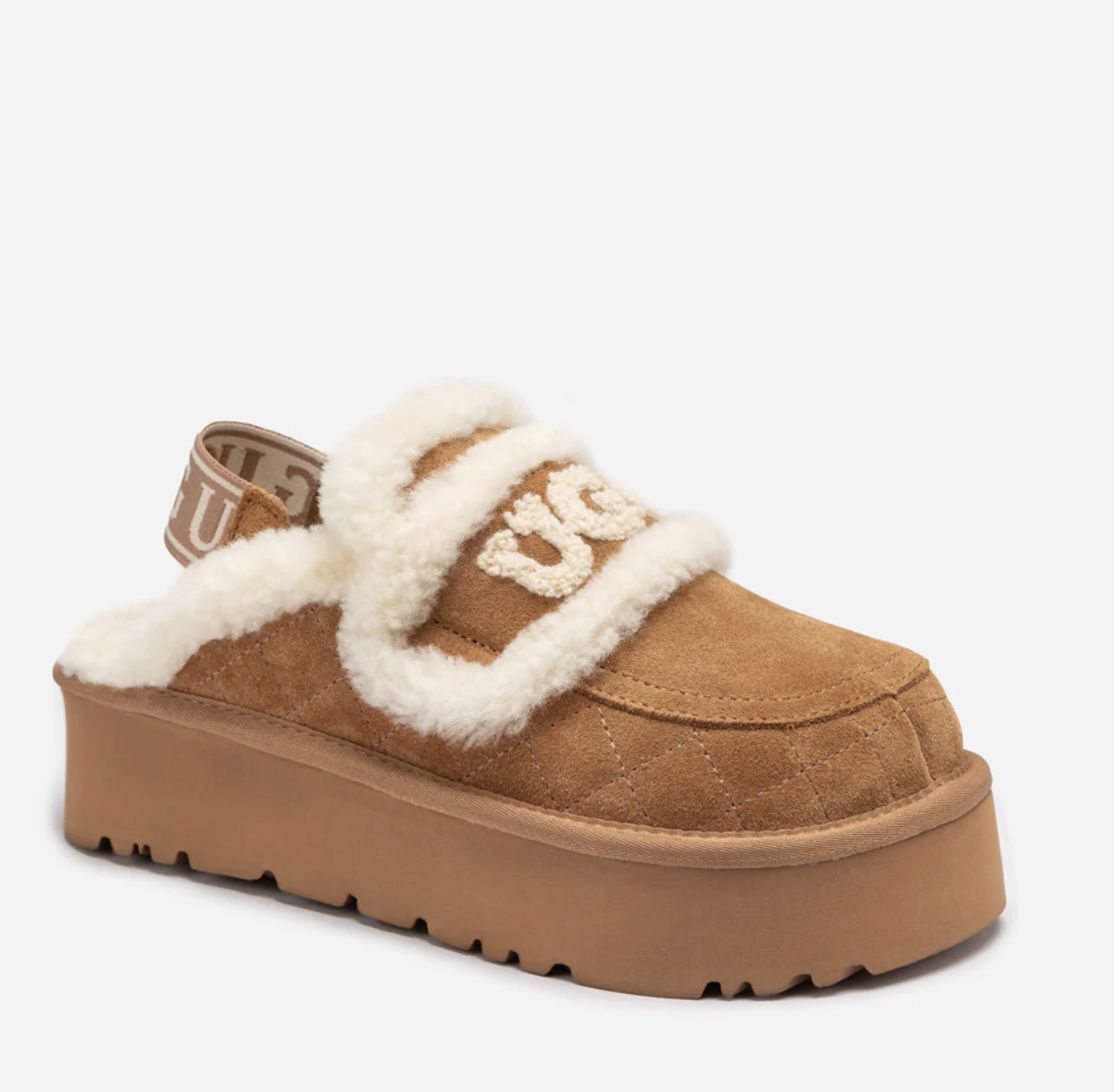 UGG Ozwear Violet Shearling Platform Slipper (Elastic Logo & Detachable Feature)
