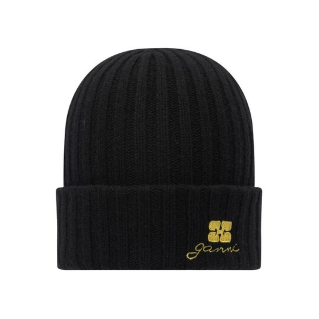 1FF0101-397 [GANNI] Wool Blend Beanie Black (SS26) #B3020103 (P-EU-E)