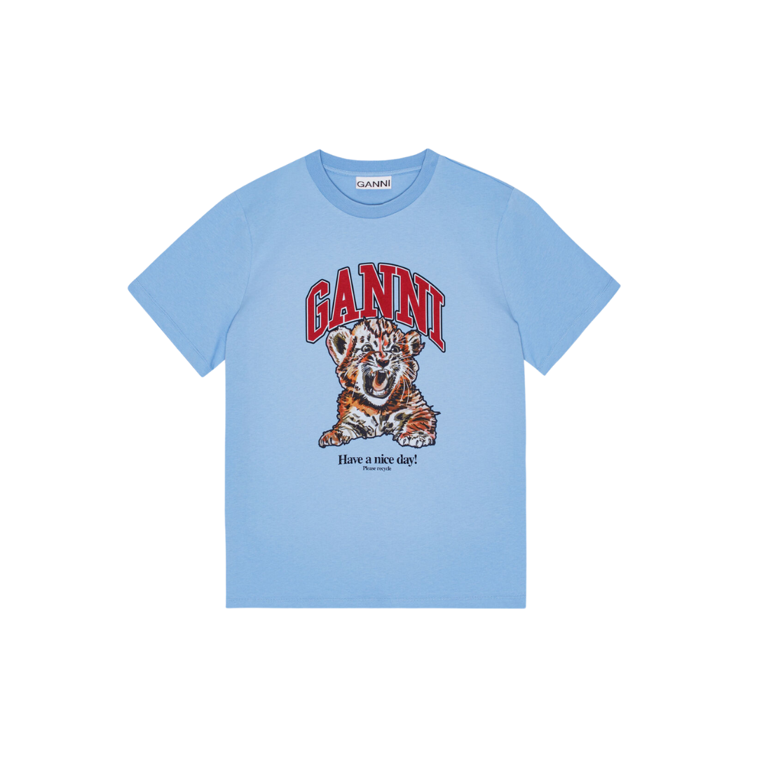 1FF0101-399 [GANNI] Relaxed Jersey Tiger T-Shirt Blissful Blue (SS26) #T4007 (C-EU-E)