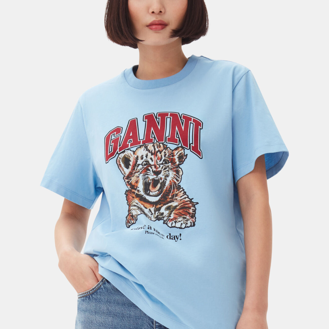 1FF0101-399 [GANNI] Relaxed Jersey Tiger T-Shirt Blissful Blue (SS26) #T4007 (C-EU-E)