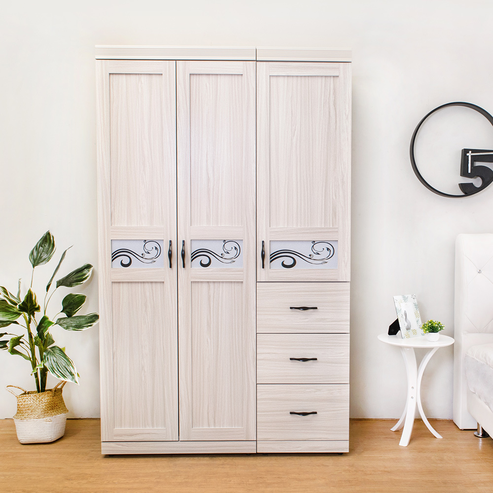 維卡斯4尺三門三抽衣櫃(三抽+雙吊)