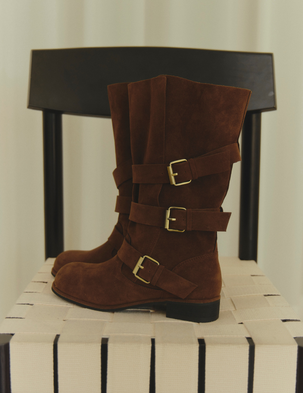 扣環半筒麂皮長靴（2色/3尺寸）