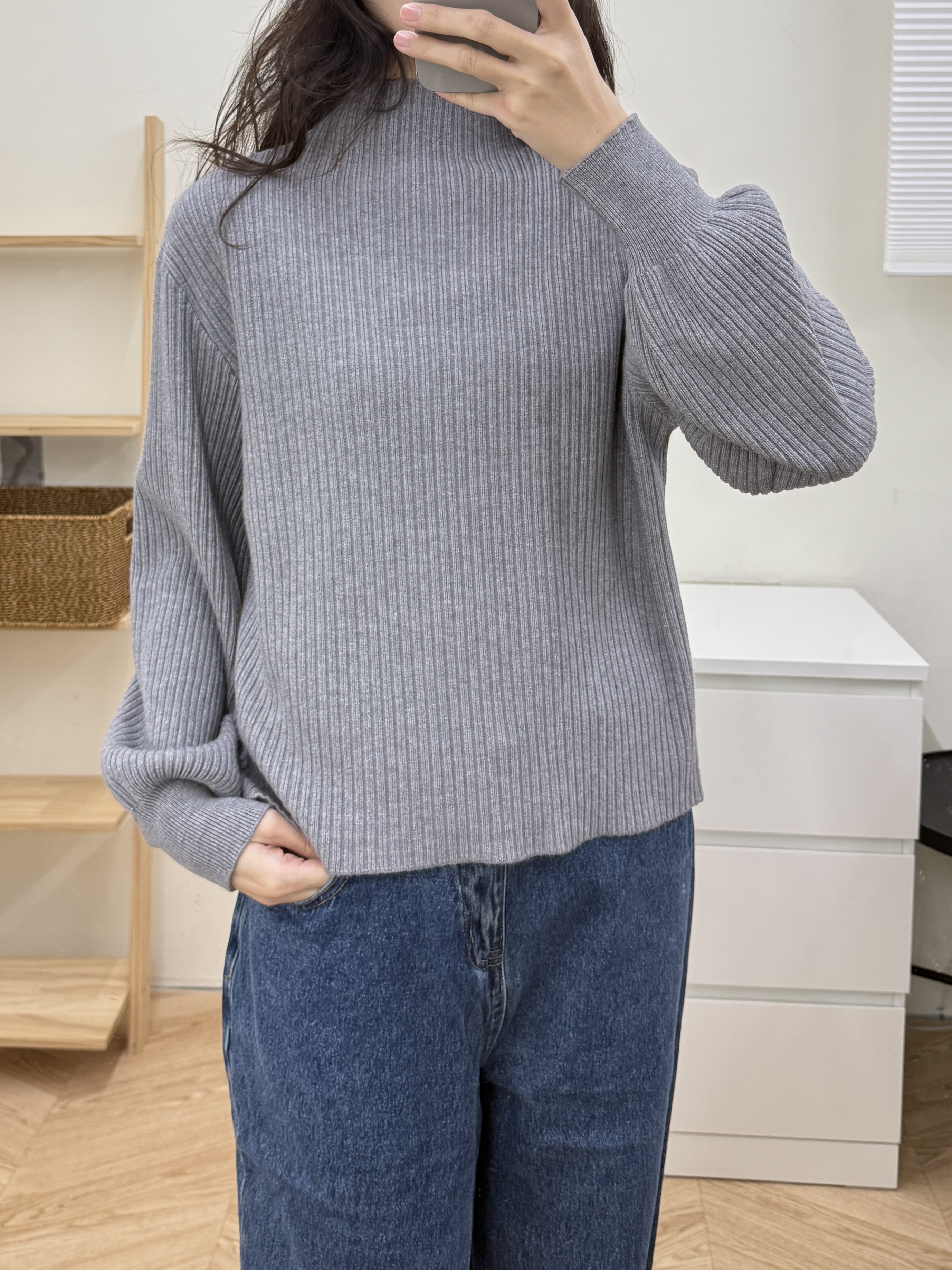 立領坑條澎袖毛衣*2色