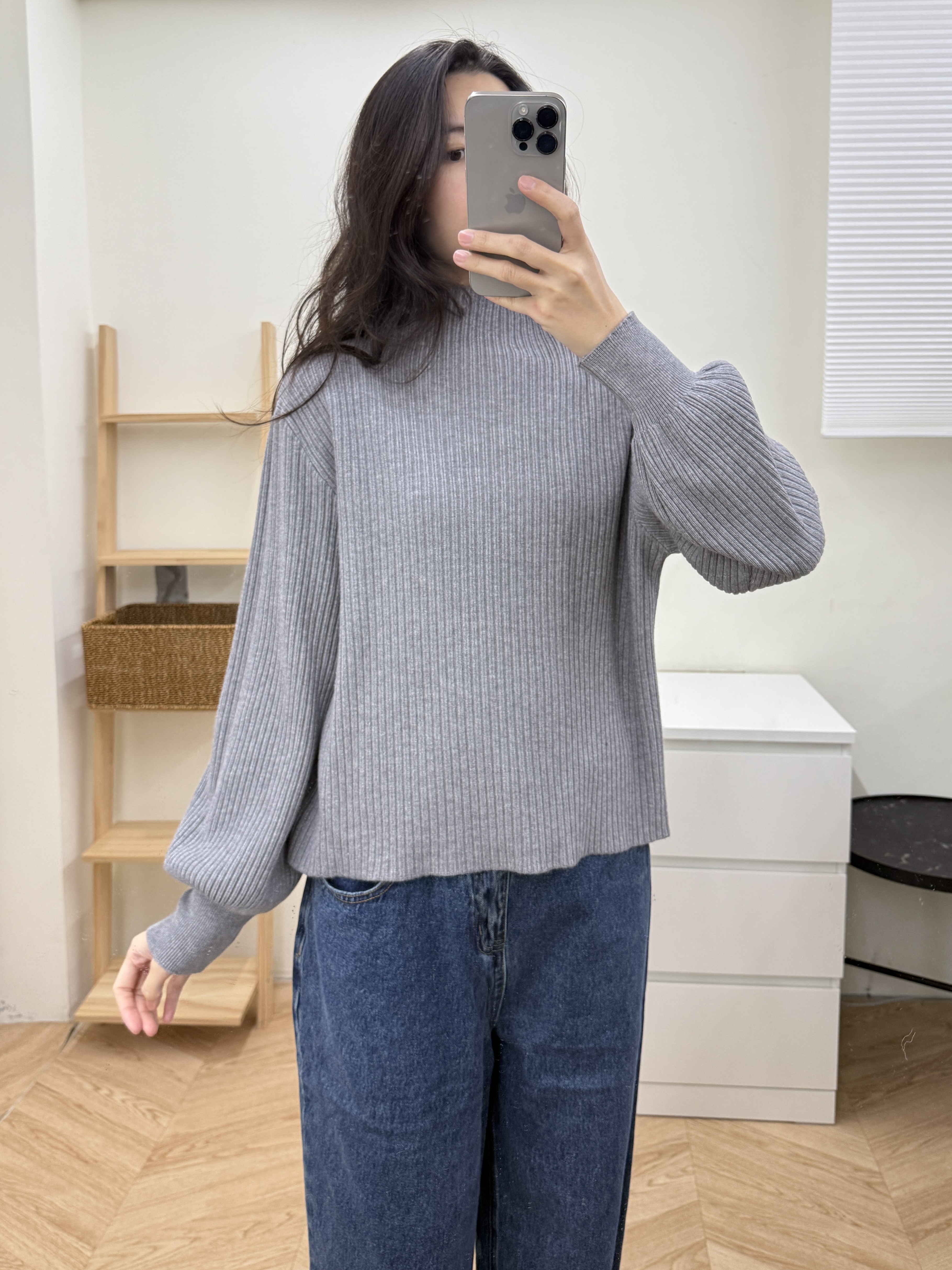 立領坑條澎袖毛衣*2色