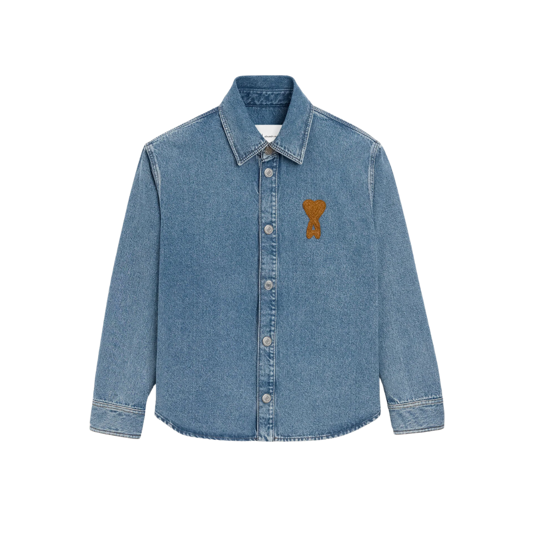 1FF0101-219 [AMI PARIS] Cotton Knitted Ami De Coeur Overshirt Blue (SS26) #UJK897.DE0046.480 (C-EU-E)