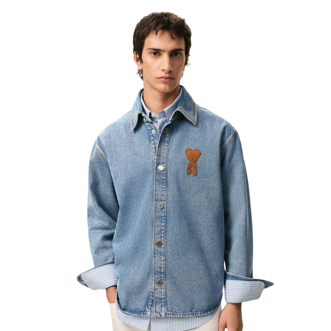 1FF0101-219 [AMI PARIS] Cotton Knitted Ami De Coeur Overshirt Blue (SS26) #UJK897.DE0046.480 (C-EU-E)