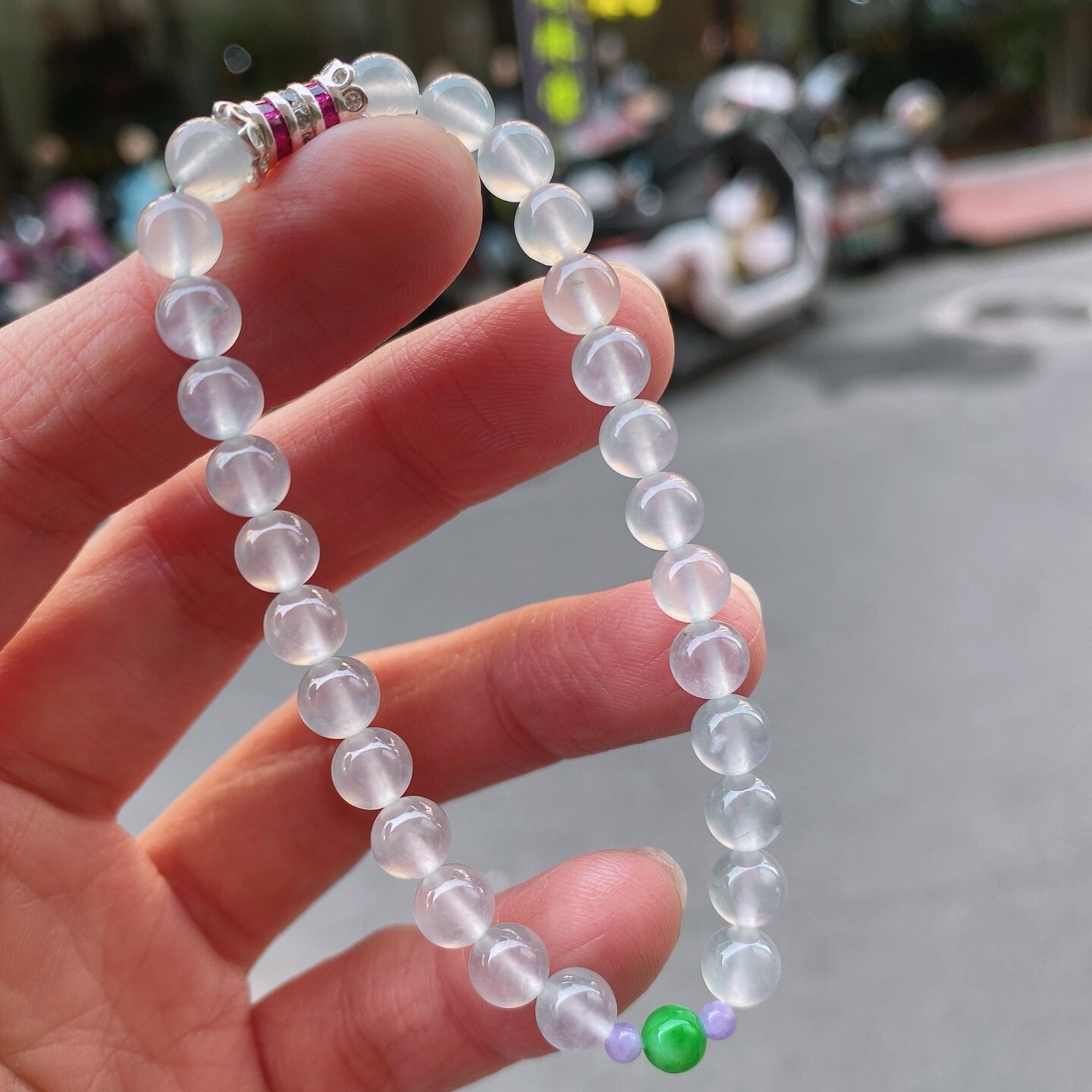 122421 翡翠白冰手串 (6mm直徑)