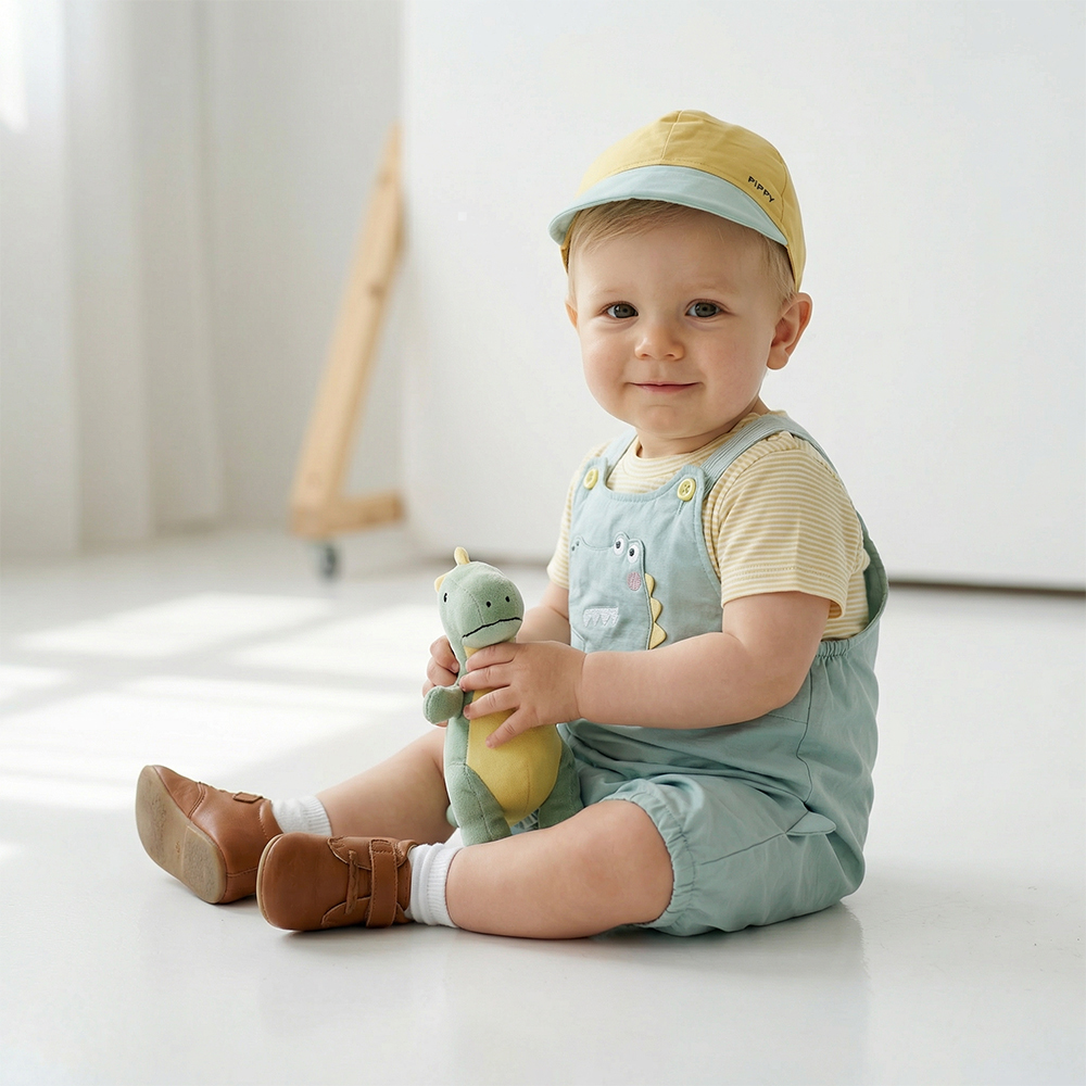 PIPPY 俏皮大嘴恐龍吊帶褲2入組禮盒 綠