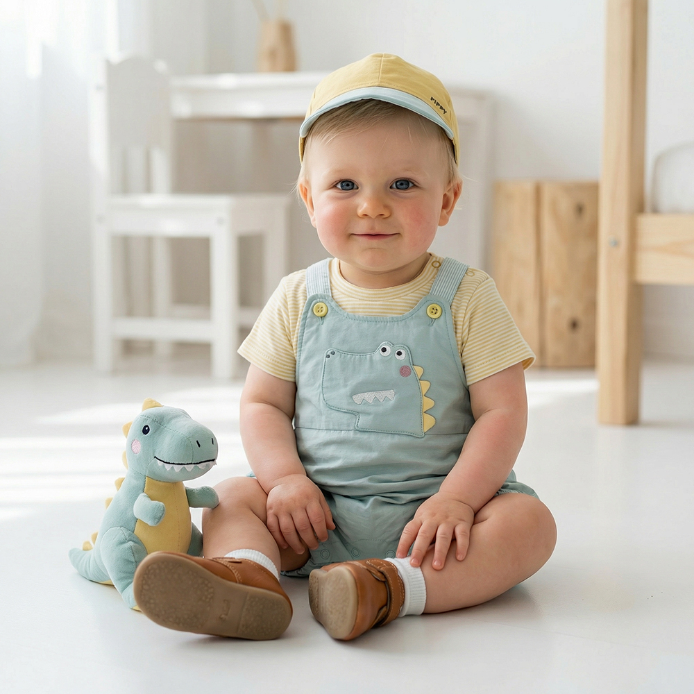 PIPPY 俏皮大嘴恐龍吊帶褲2入組禮盒 綠