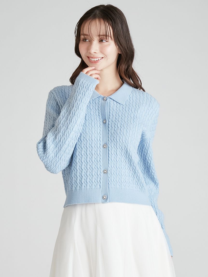 [現貨] 折扣CELFORD 寶石釦麻花編織開襟衫 灰