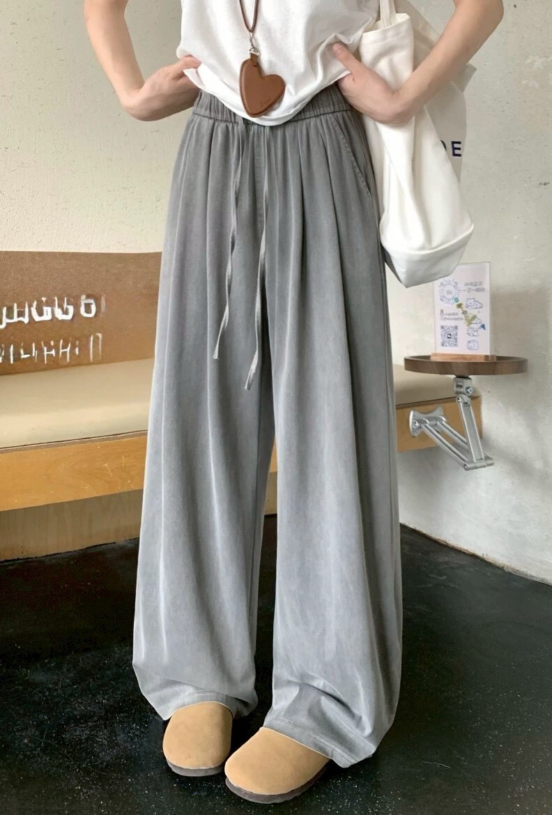 抽繩鬆緊天絲牛仔寬褲