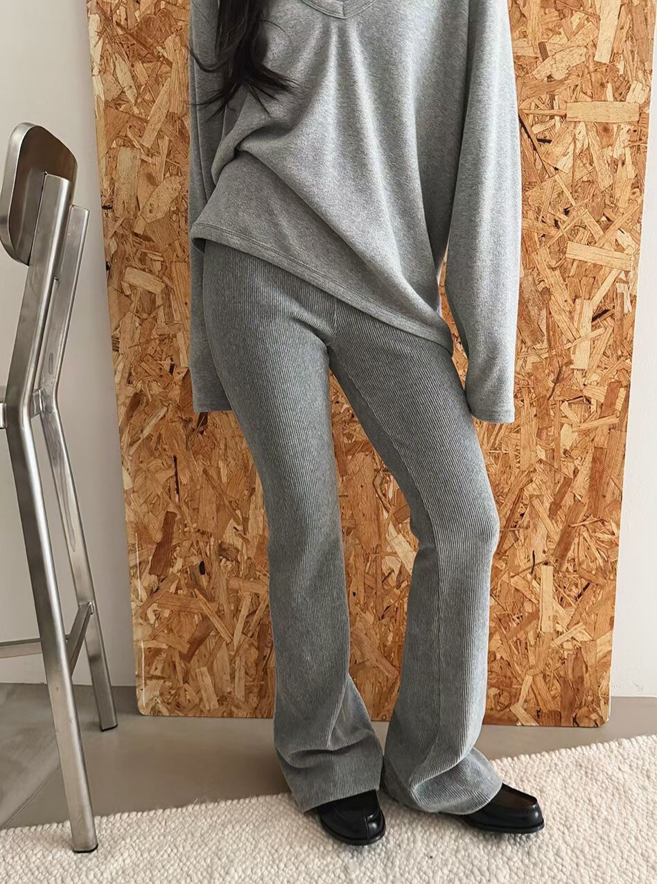 棉絨坑紋靴型褲