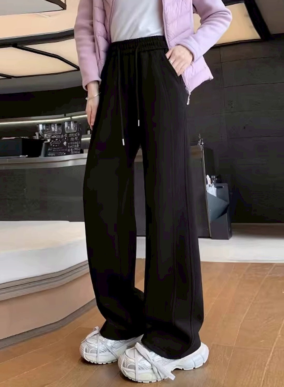 側壓線修腿棉質寬褲