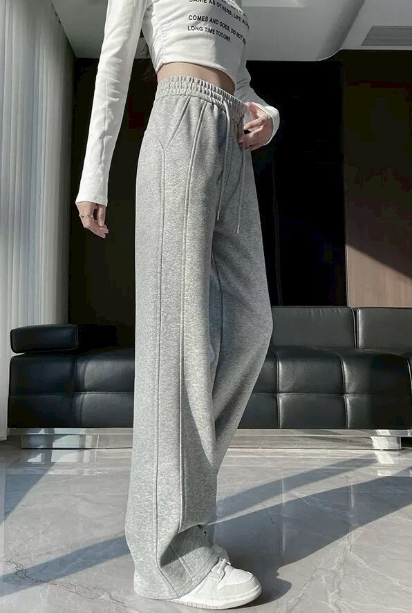 側壓線修腿棉質寬褲