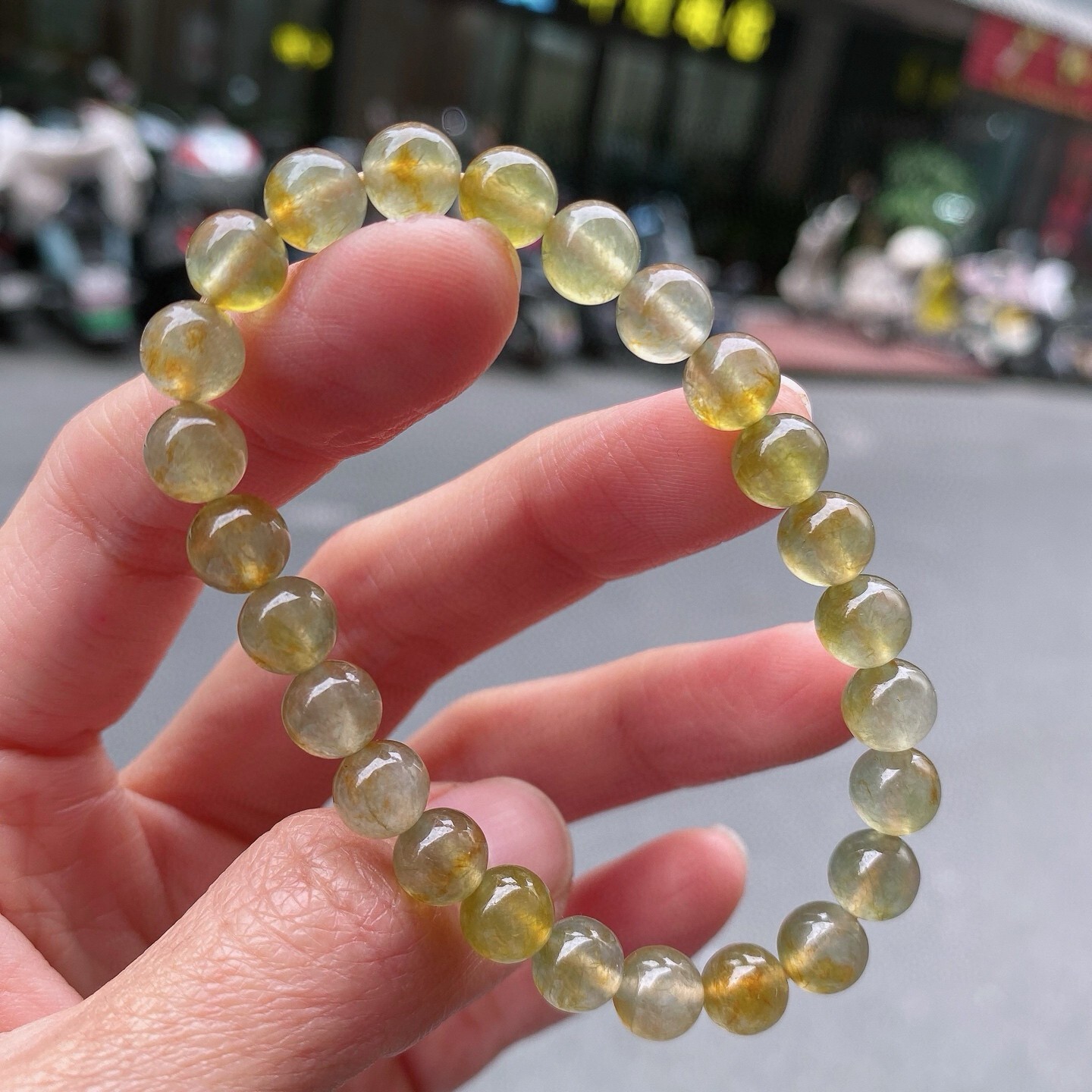 122423 翡翠冰黃翡手串 (7.5mm直徑)