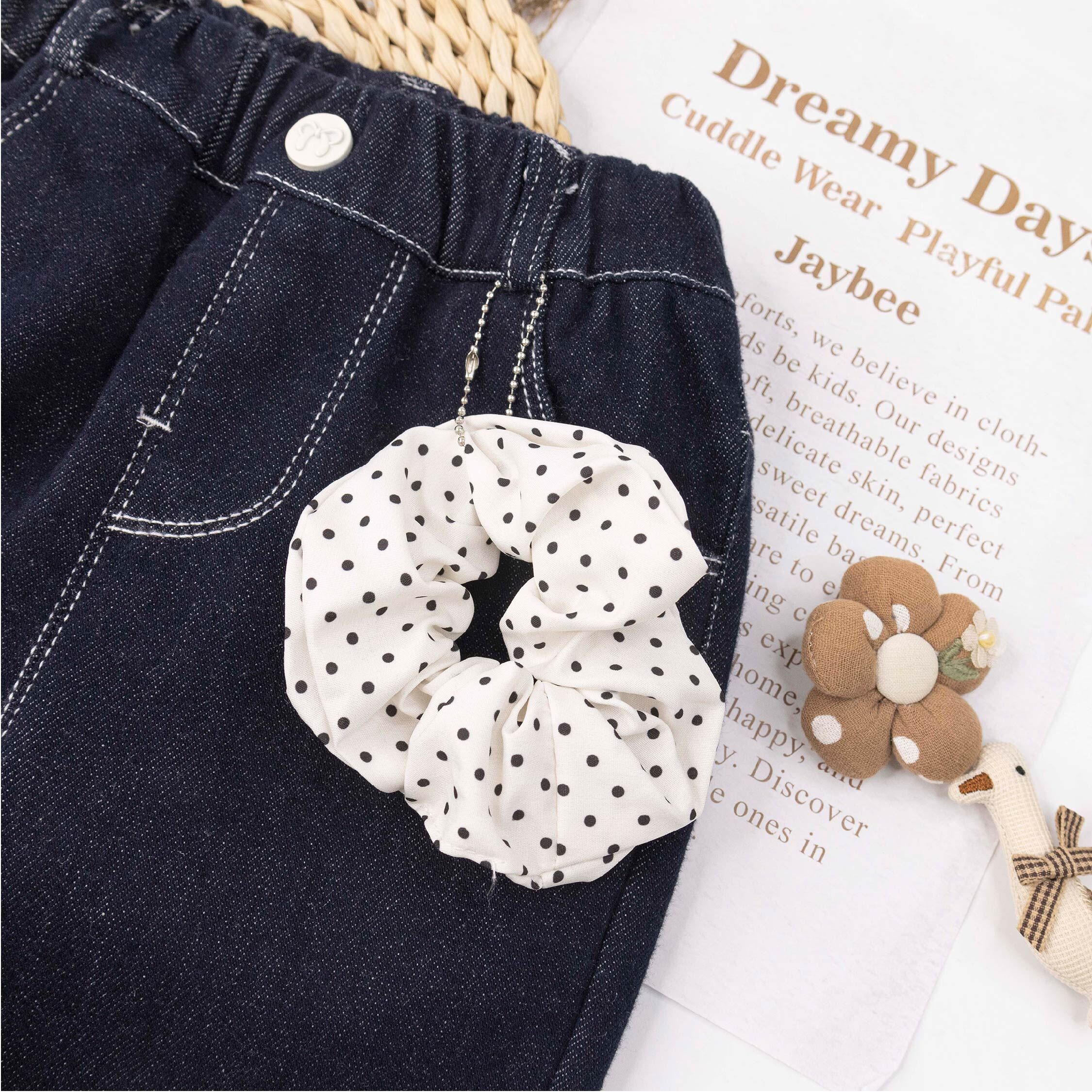 【H55904】流行微喇叭內磨毛牛仔褲(附髮圈)