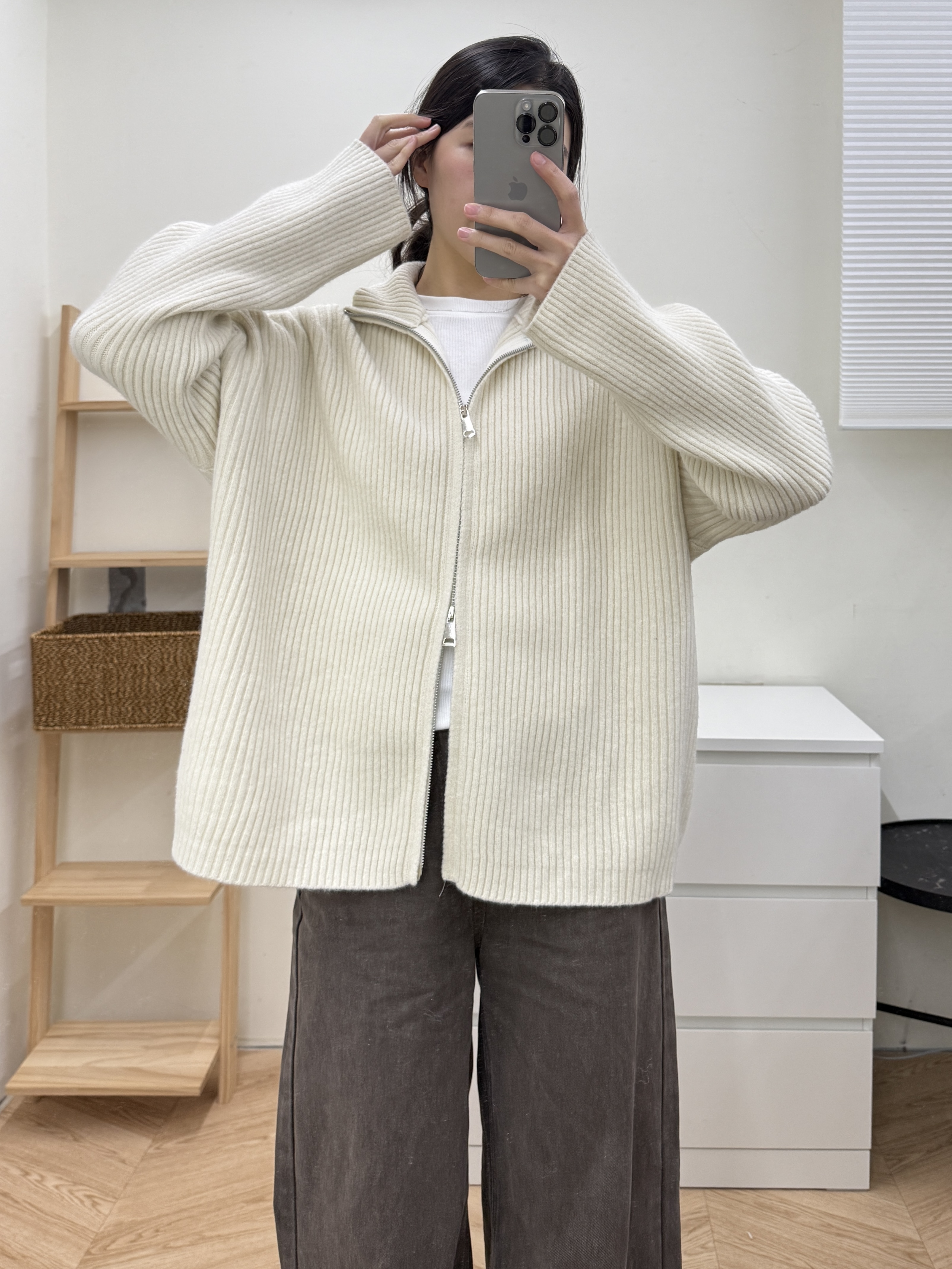 坑條雙拉鍊毛衣外套*3色