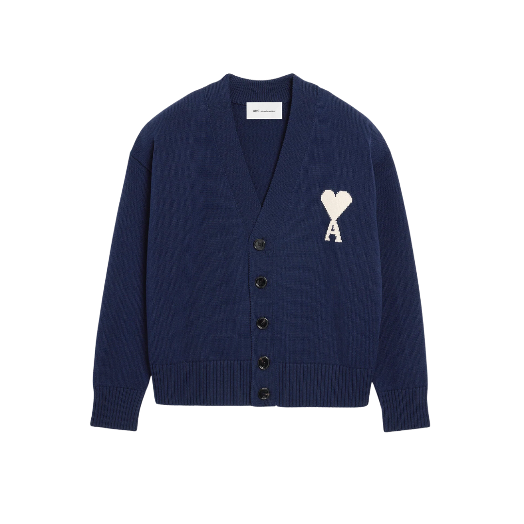 1FF0101-222 [AMI PARIS] Wool Ami De Coeur Cardigan Blue (SS26) #UKC380.KN0156.A116 (C-EU-E)