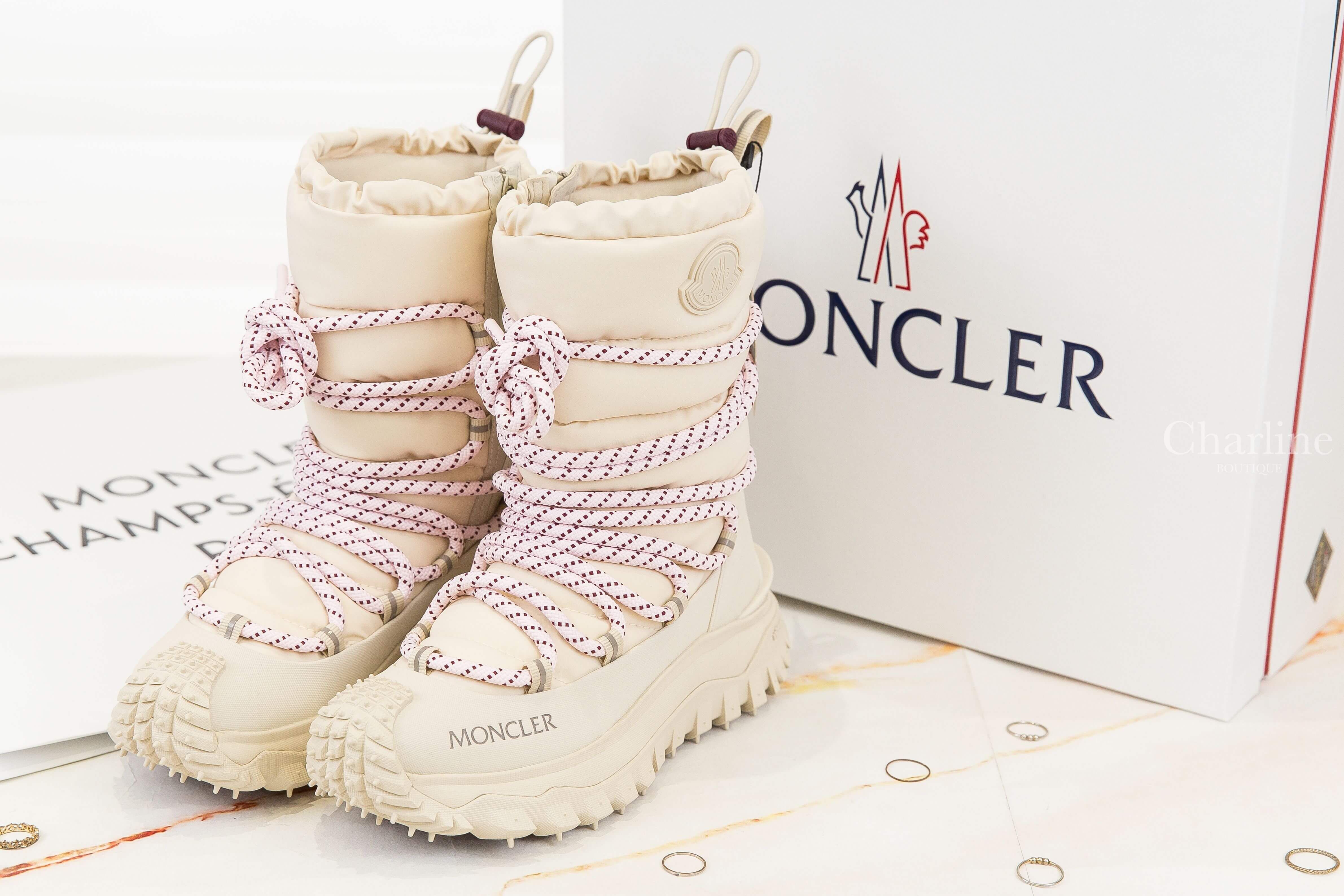 Moncler Trailgrip Après High Boots 象牙白粉色鞋帶側邊Logo字母抽繩雪靴-Charline Boutique 精品代購
