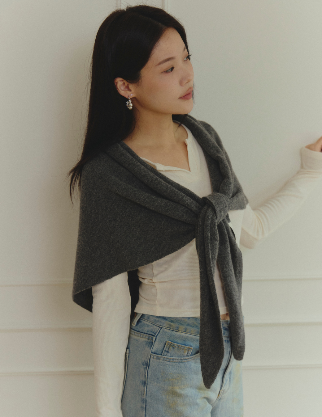 素面純羊毛三角披巾（4色）