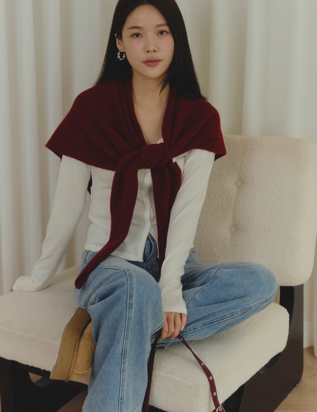 素面純羊毛三角披巾（4色）