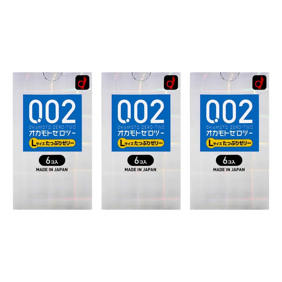 日版岡本 0.02 滑劑加量大碼 PU安全套 （6片裝）三盒裝