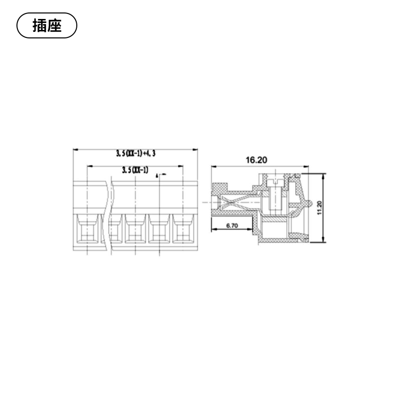 3.5mm 插拔式接線端子,插座