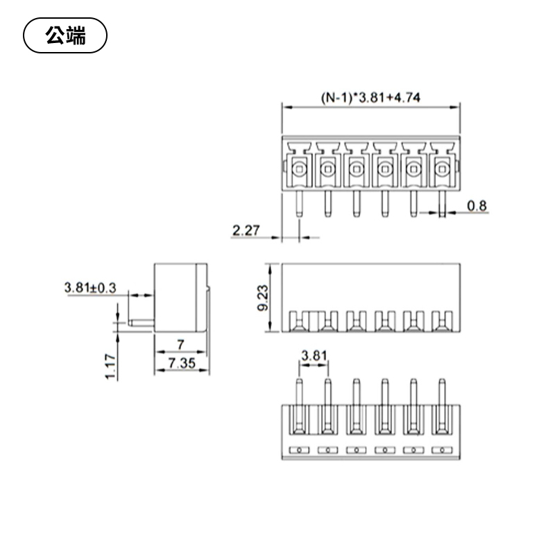 3.5mm 插拔式接線端子,公端