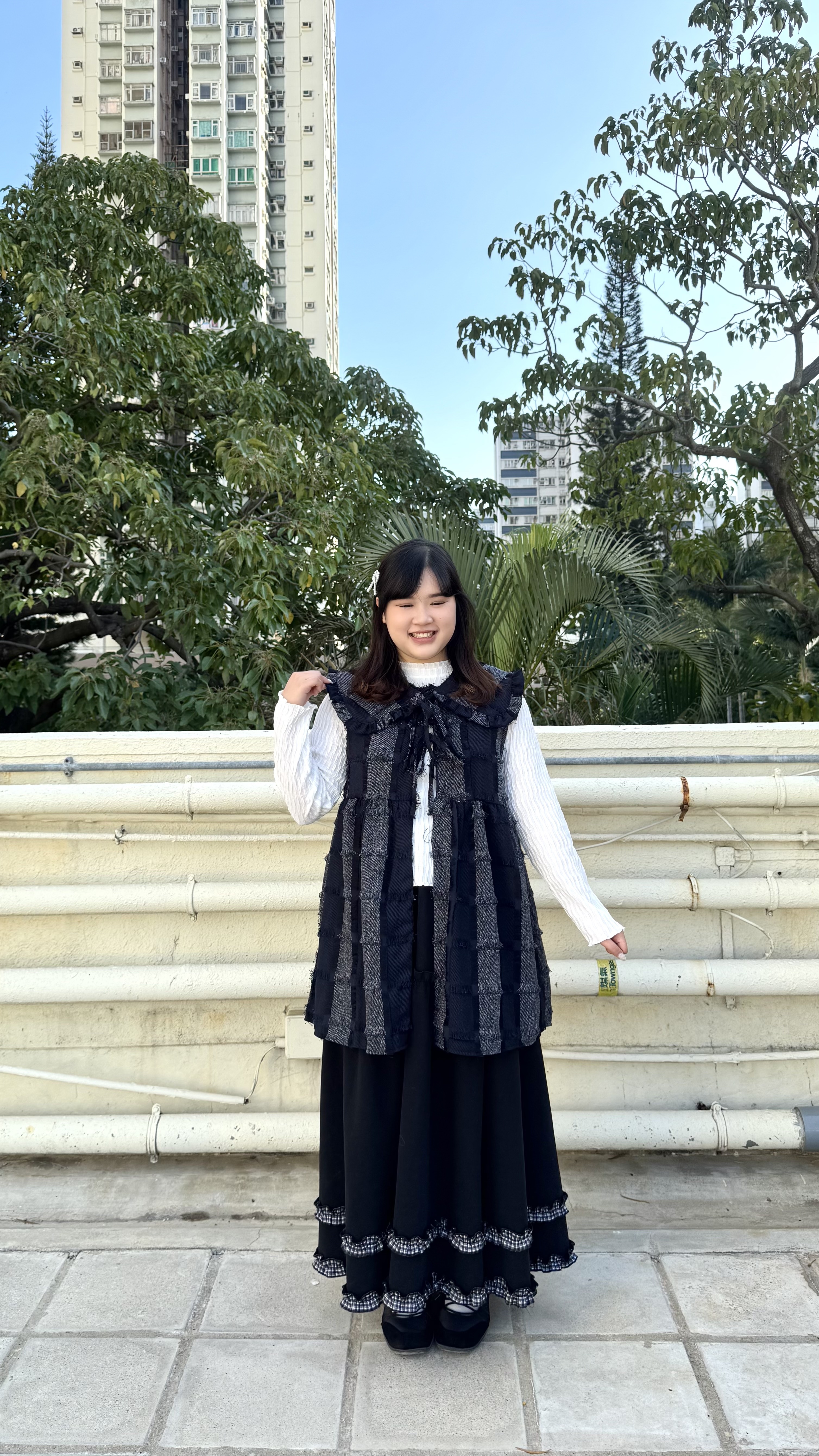 流蘇可拆娃娃領格紋背心外搭