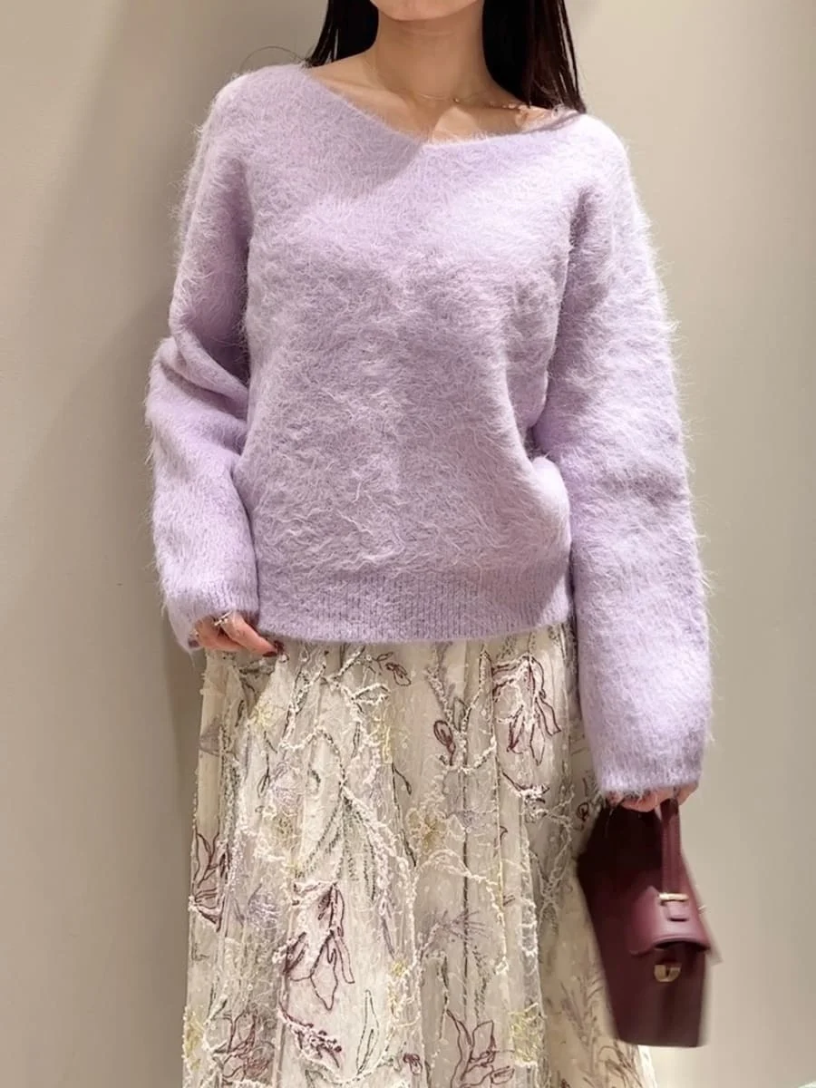 [現貨] 折扣SNIDEL 超柔軟V領針織上衣 薰衣草紫