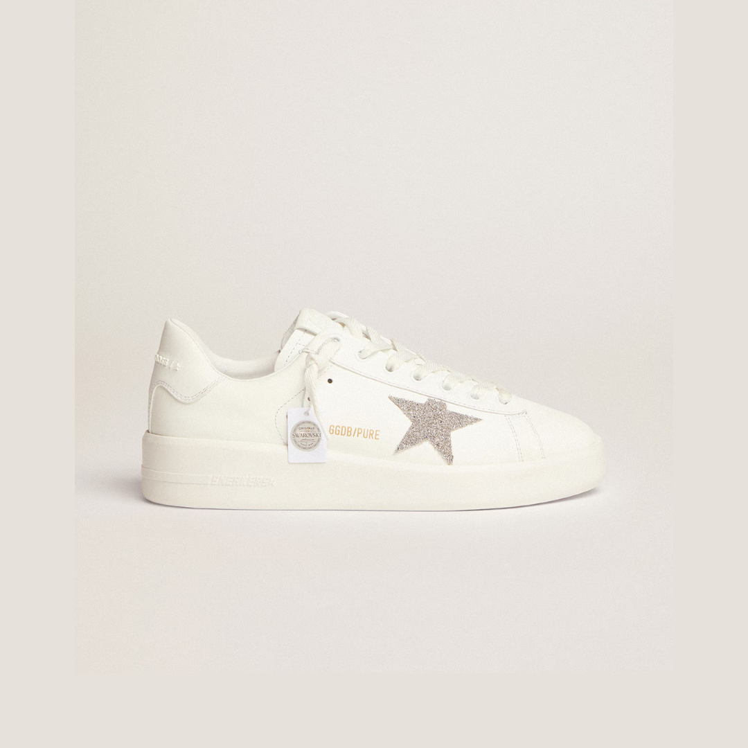 1FF0101-403 [GOLDEN GOOSE] Women’S Purestar In White Leather With Silver Swarovski Crystal Star White (SS26) #GWF00197.F002789.80185 (S-EU-E)