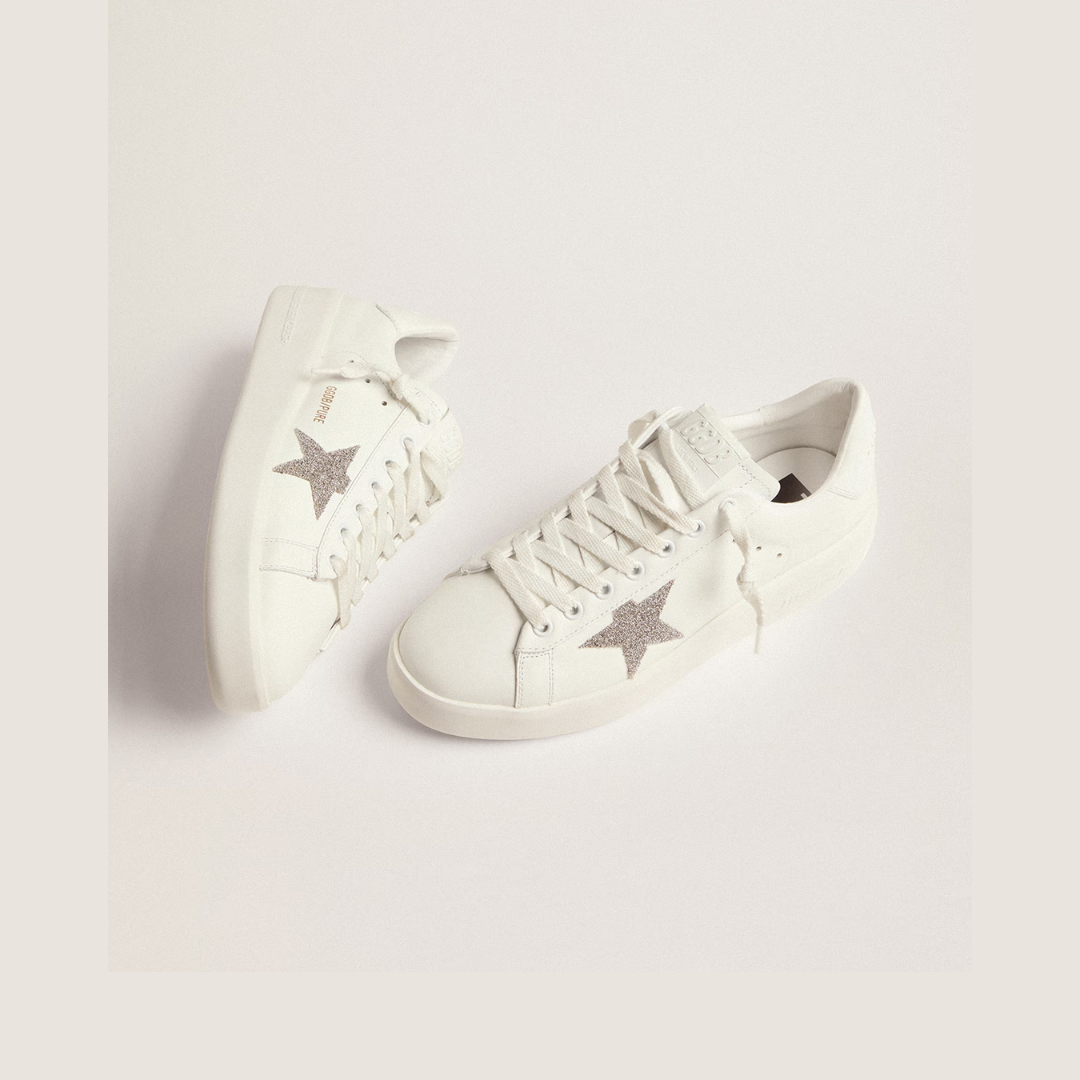 1FF0101-403 [GOLDEN GOOSE] Women’S Purestar In White Leather With Silver Swarovski Crystal Star White (SS26) #GWF00197.F002789.80185 (S-EU-E)