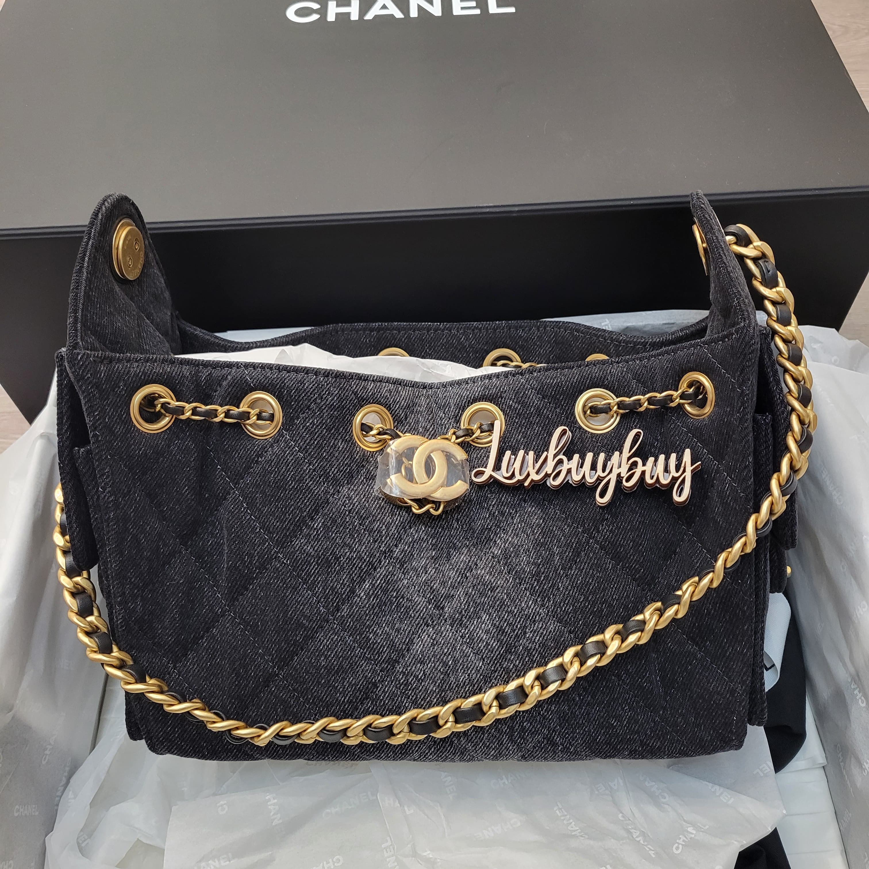CHANEL AS5631 25 MINI DENIM BLACK GOLD 牛仔布黑色金扣