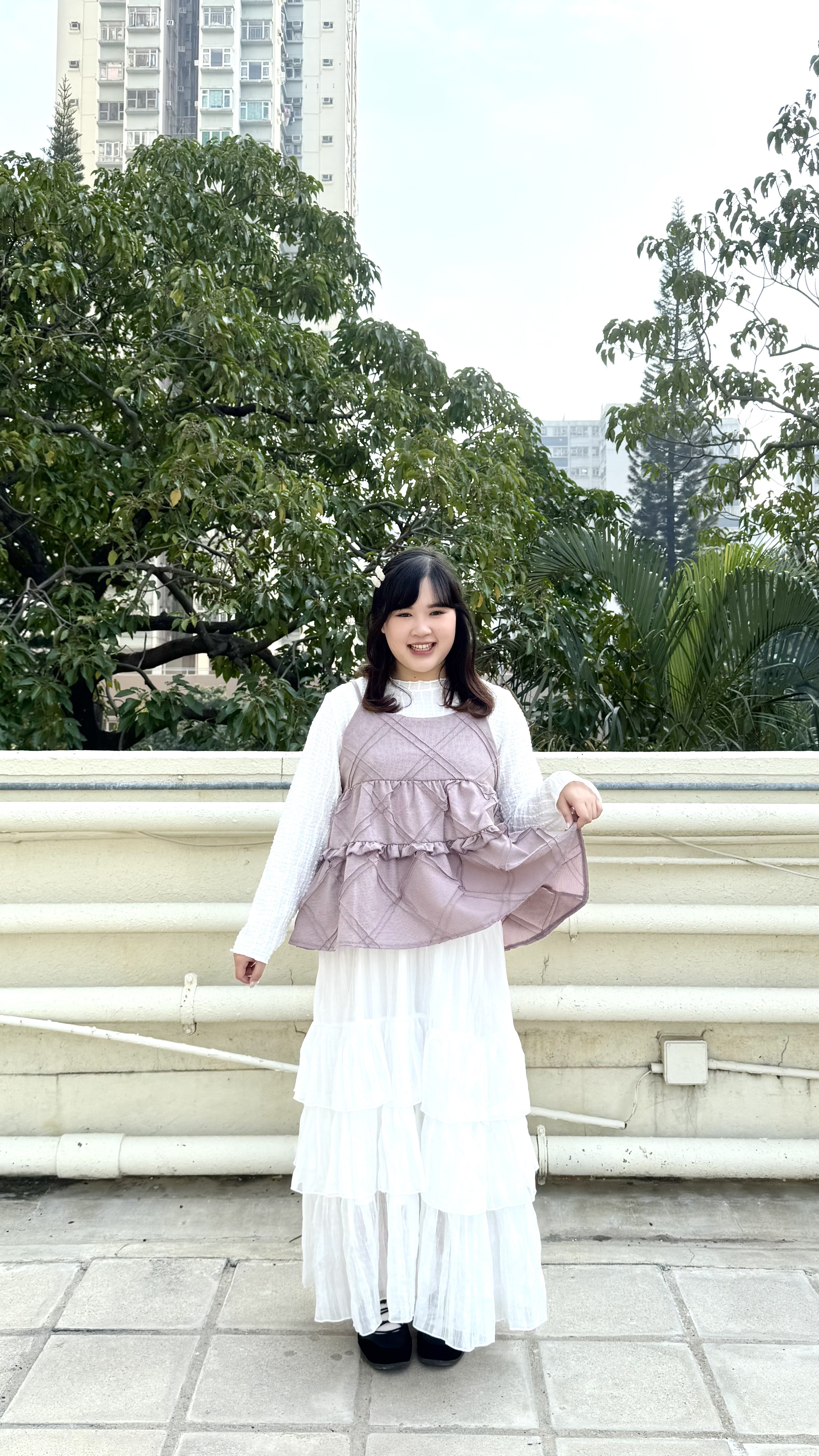 菱格紋花邊吊帶