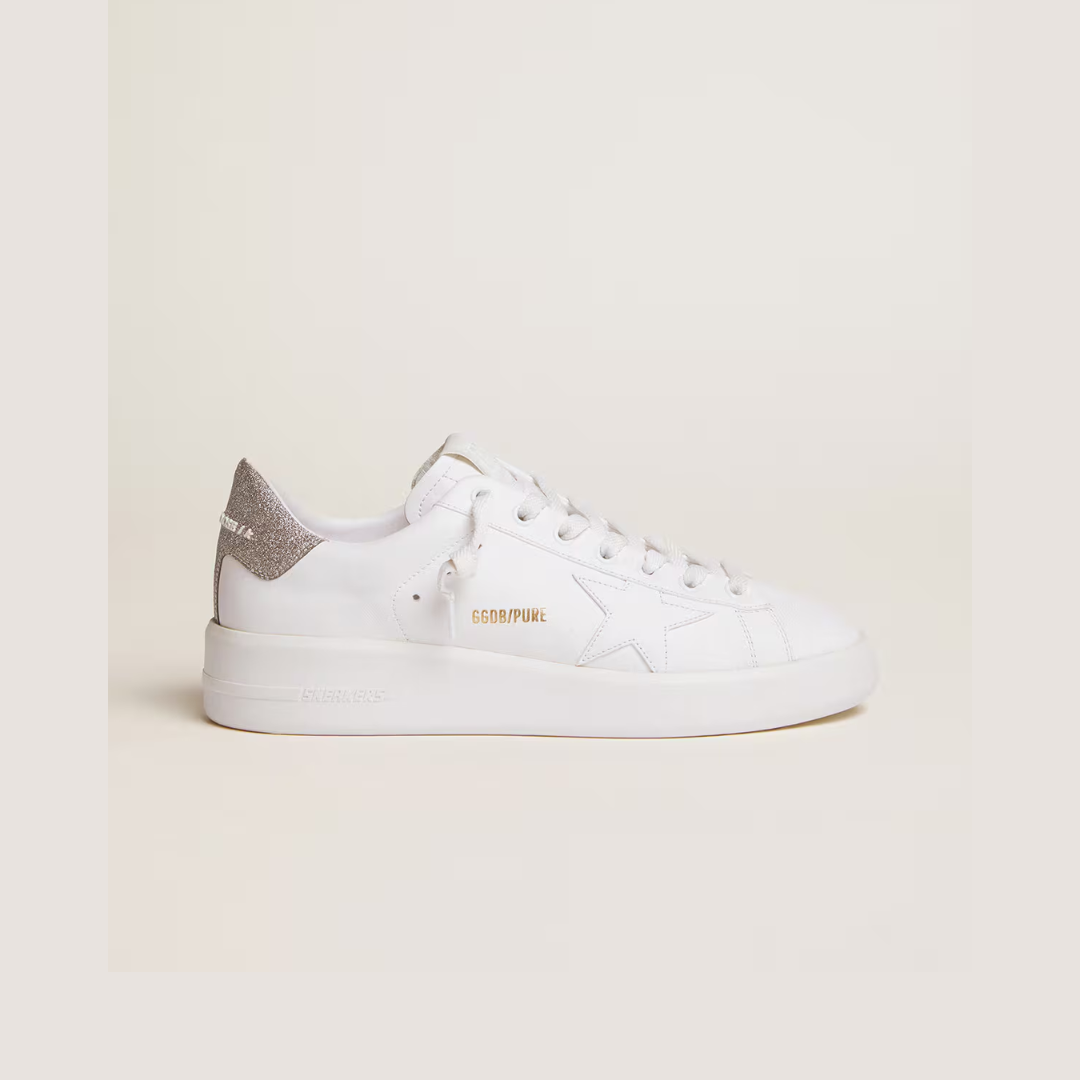 1FF0101-405 [GOLDEN GOOSE] Women'S Purestar Sneakers With Glittery Silver Heel Tab White (SS26) #GWF00197.F000538.80185 (S-EU-E)